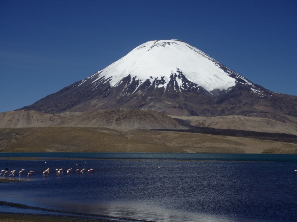 Volcán Parinacota y lago Chungará